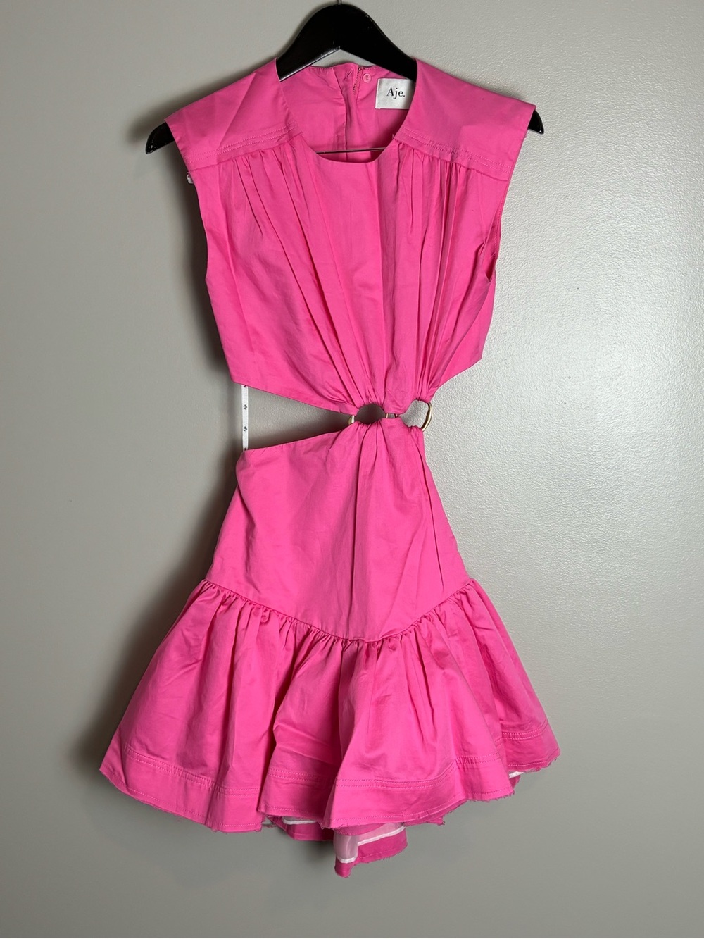 Aje Solstice Ring-Front Cutout 100% Cotton Mini Dress in Bright Pink Size 6 - Picture 3 of 16